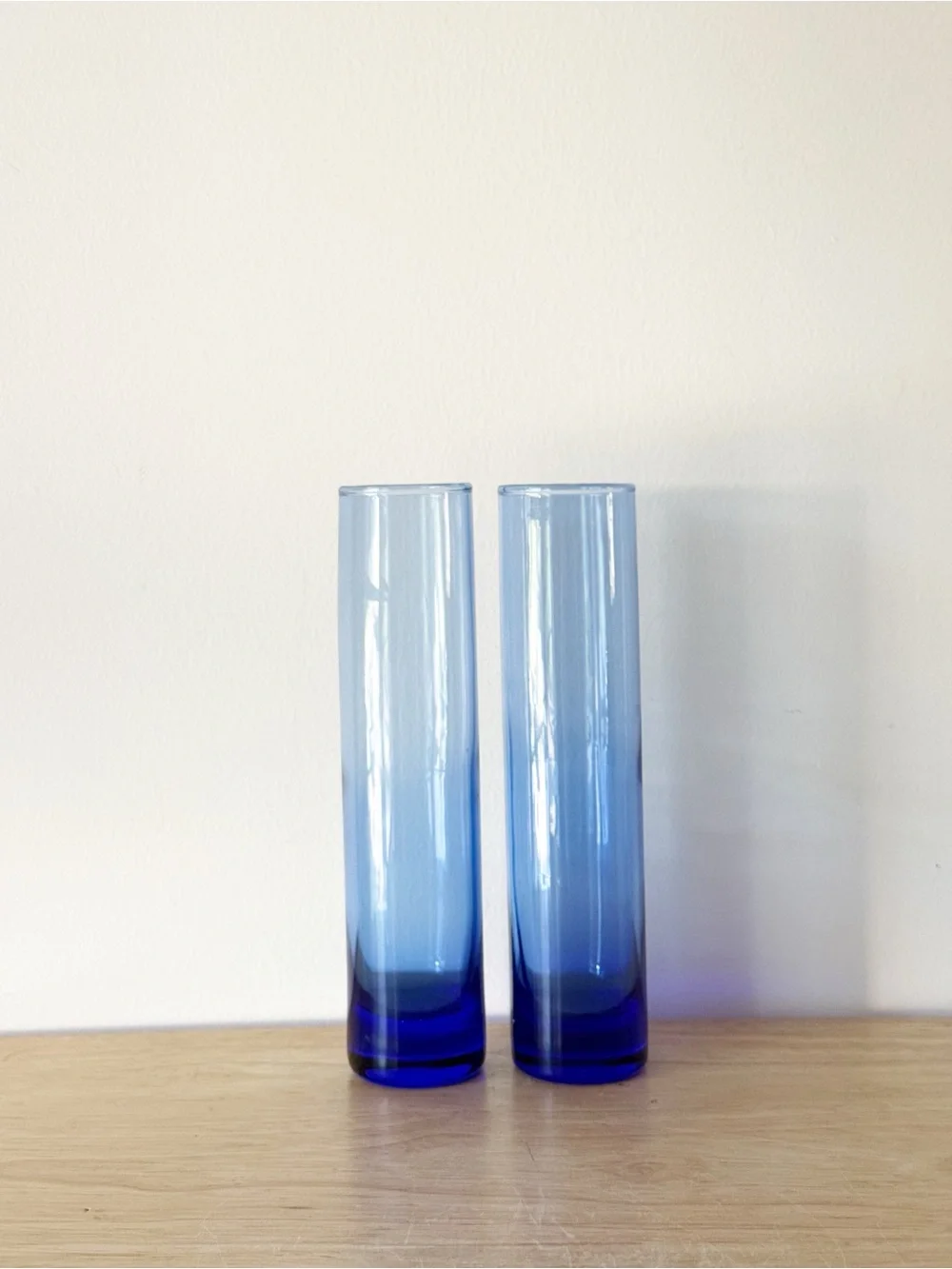 Vintage Libbey Cobalt Blue Cylinder Bud Vases Weighted Base Made in USA 7.5
